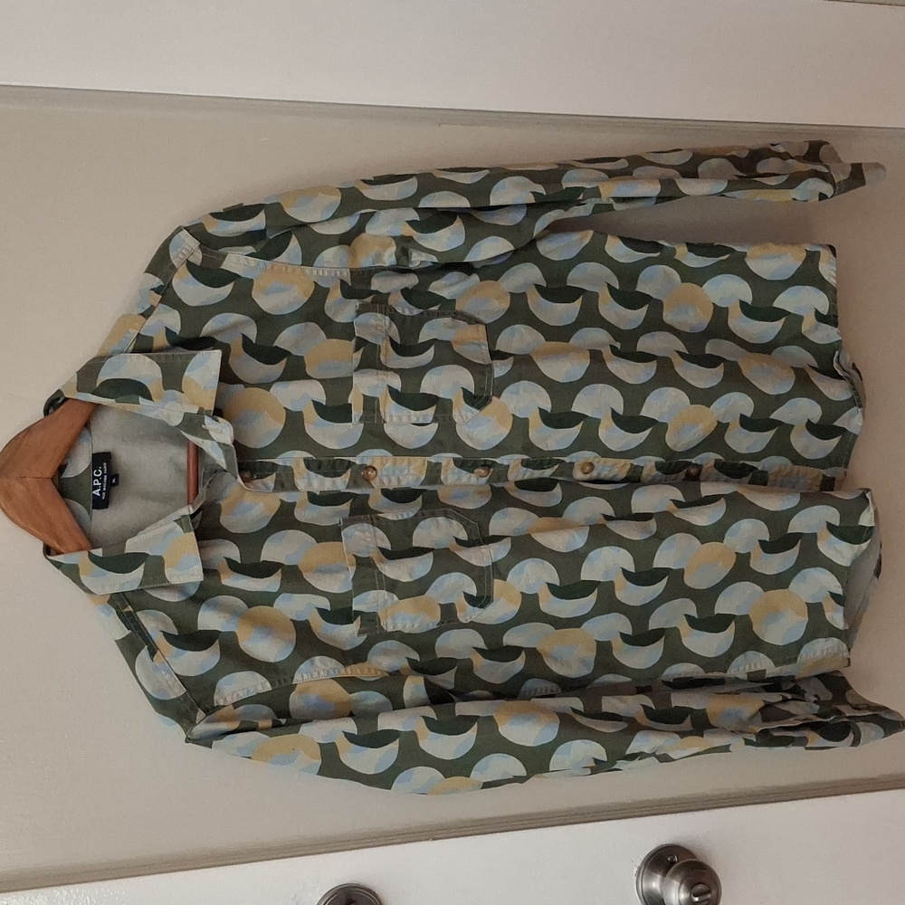 A.P.C. Men's Green Patterned Shirt